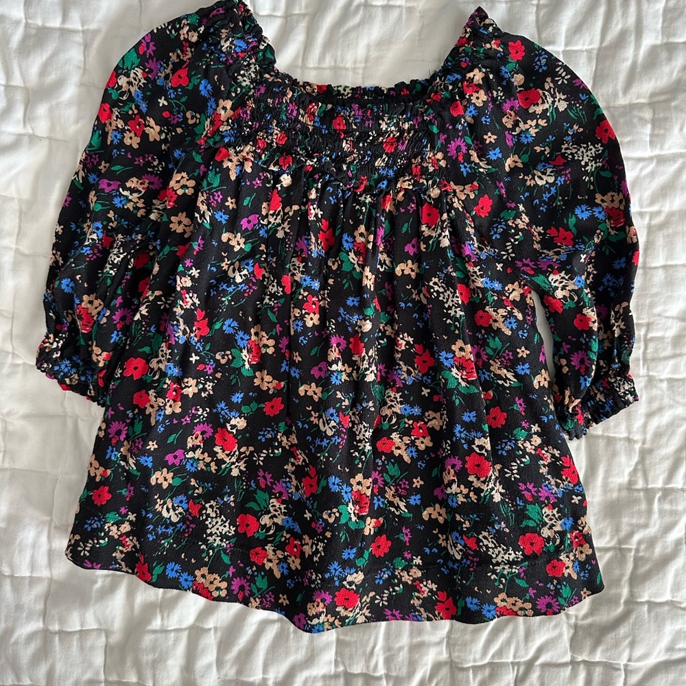 Gap LENZING™ ECOVERO™ baby girl in black multi floral dress size 6-12 months
